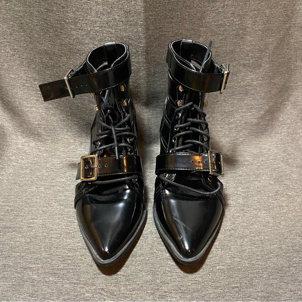 Black moto lace up booties